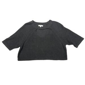 La Hearts Cropped Key Hole Knit Short Sleeved Sweater Black S Cotton Boho Y2K